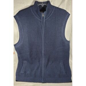 Blair Men's Shaker Stitch Full Zip Front Sweater Vest - Navy Blue - Large - NWOT